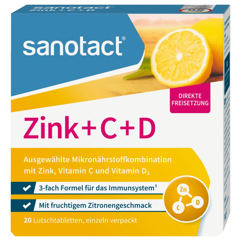 Sanotact Zink + C + D Zitronengeschmack 20 Lutschtabletten